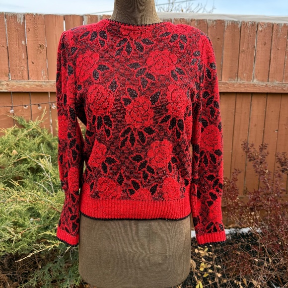 American Vintage Sweaters - Festive season ready Red, Black and sparkle Rose Knit Sweater